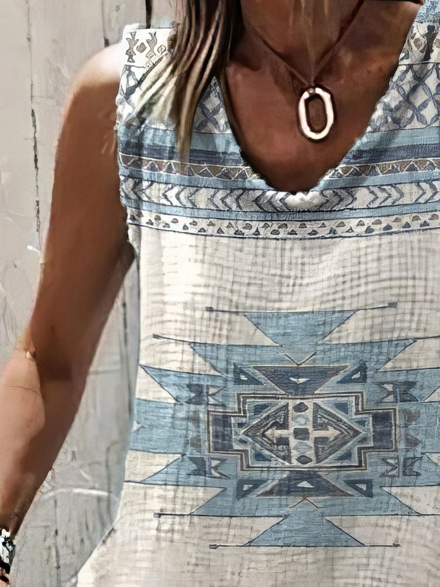 Retro Geometric Print Loose Tank Top