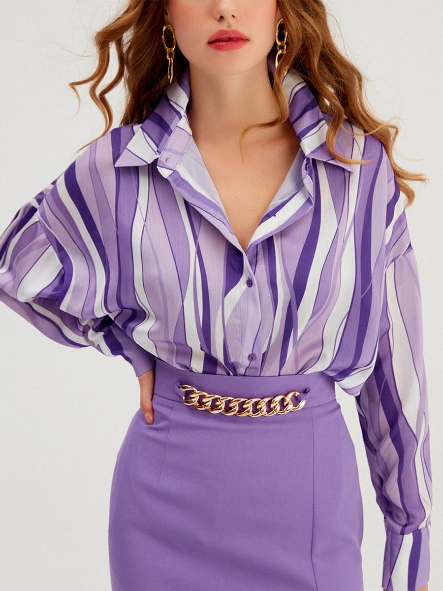 Striped Loose Digital Printing Personality Blouse