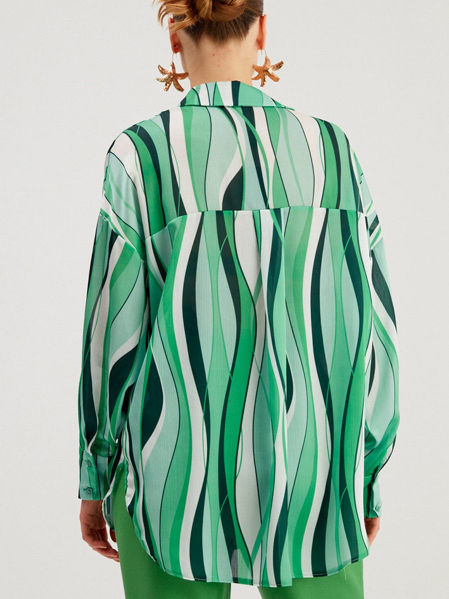 Striped Loose Digital Printing Personality Blouse