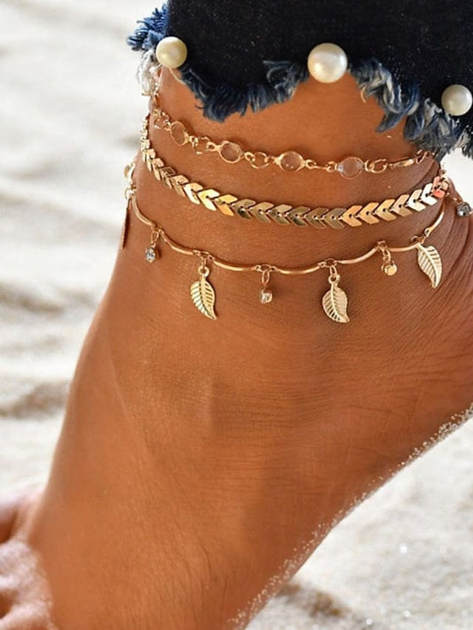 3-Piece Stylish Hollow Heart Gold Ankle Bracelet Set