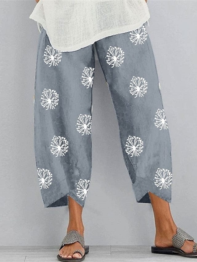 Women's Stylish Cotton Linen Chinos Slacks With Pocket Print