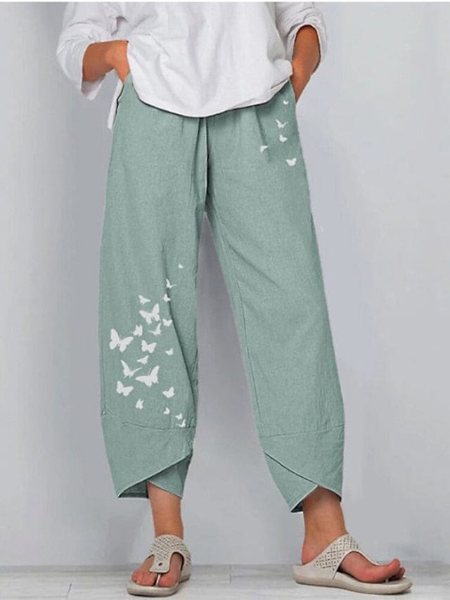 Chic Linen/Cotton Blend High Waisted Capri Pants for Women