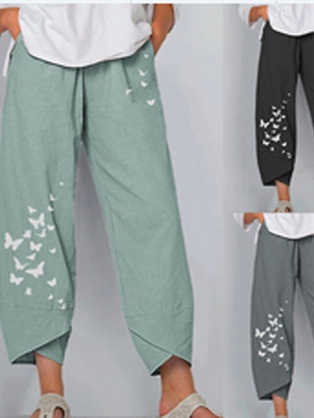Chic Linen/Cotton Blend High Waisted Capri Pants for Women