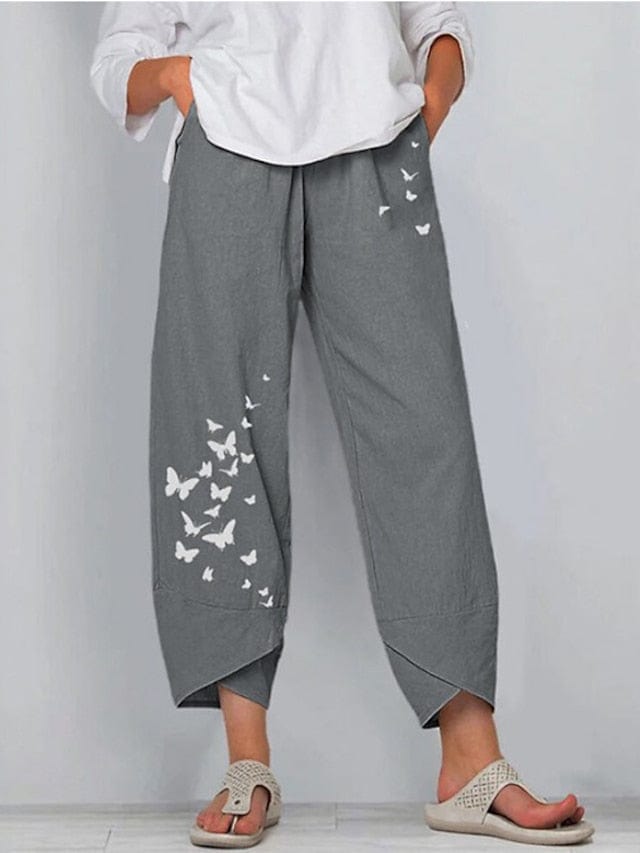 Chic Linen/Cotton Blend High Waisted Capri Pants for Women