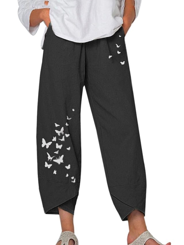 Chic Linen/Cotton Blend High Waisted Capri Pants for Women