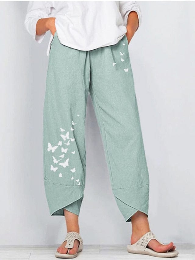 Chic Linen/Cotton Blend High Waisted Capri Pants for Women