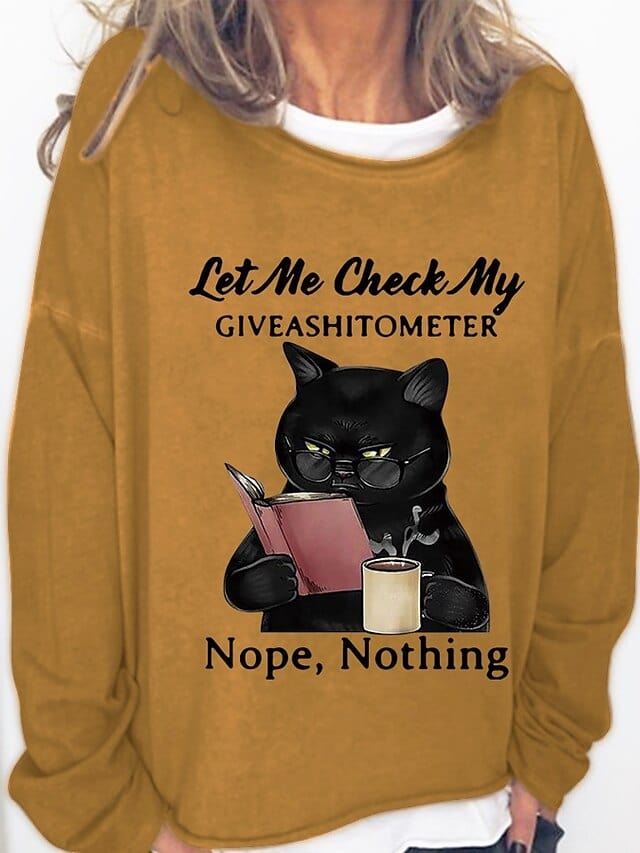 Black Pink Wine Cat Print Long Sleeve Casual Sports Basic Round Neck Regular 3d Cat S Women's Shirt