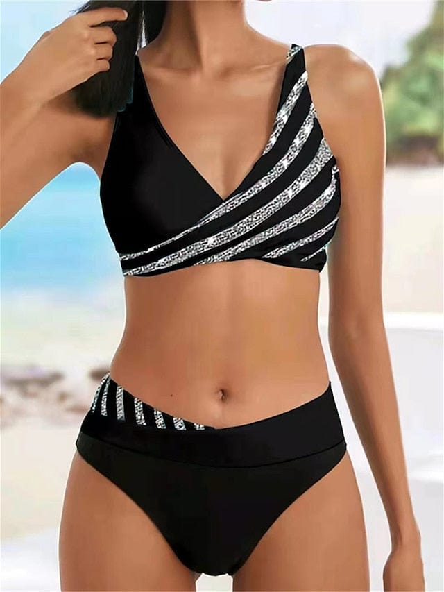 Women's Backless Leaf Print Push-Up Bikini Set