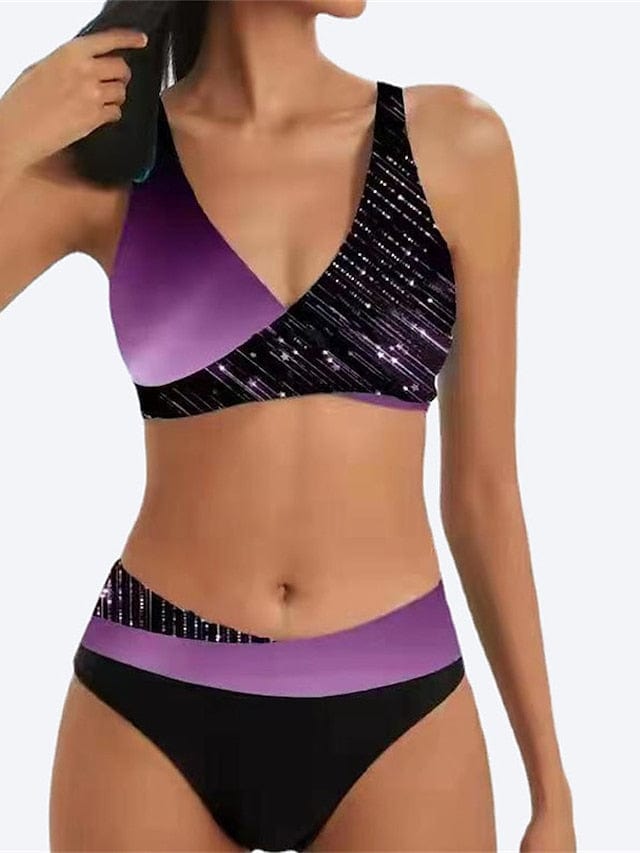 Women's Backless Leaf Print Push-Up Bikini Set