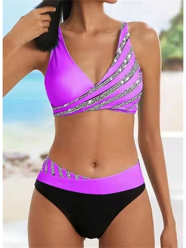 Women's Backless Leaf Print Push-Up Bikini Set