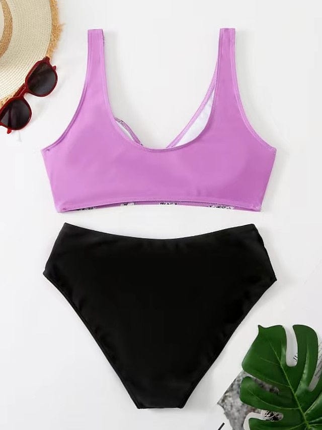 Women's Backless Leaf Print Push-Up Bikini Set