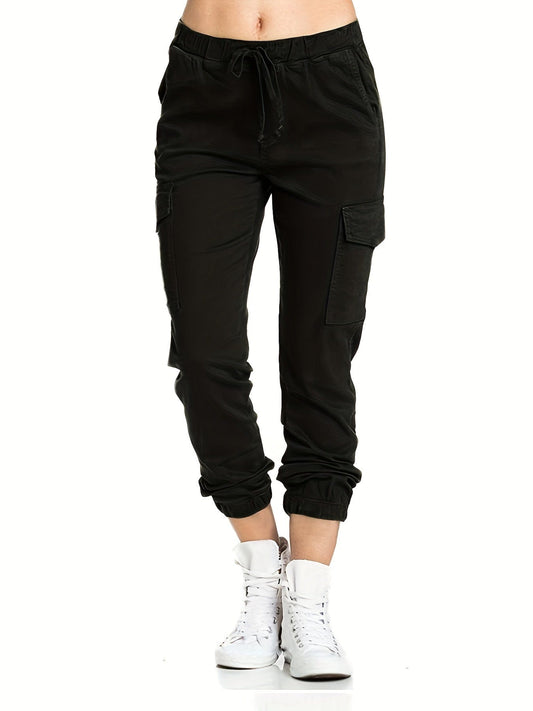 Y2K Solid Drawstring Cargo Elastic Waist Pockets Pants