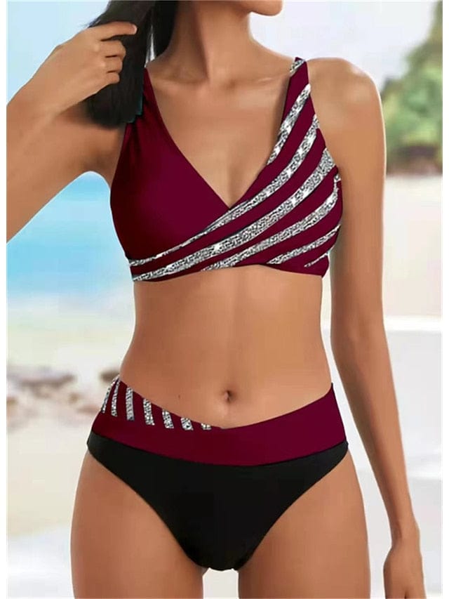 Women's Backless Leaf Print Push-Up Bikini Set