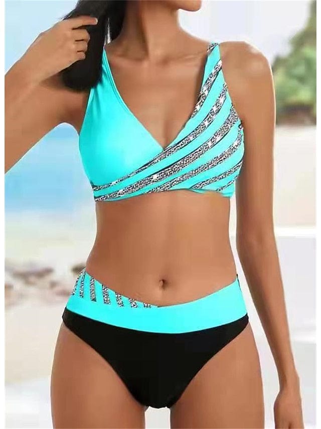 Women's Backless Leaf Print Push-Up Bikini Set