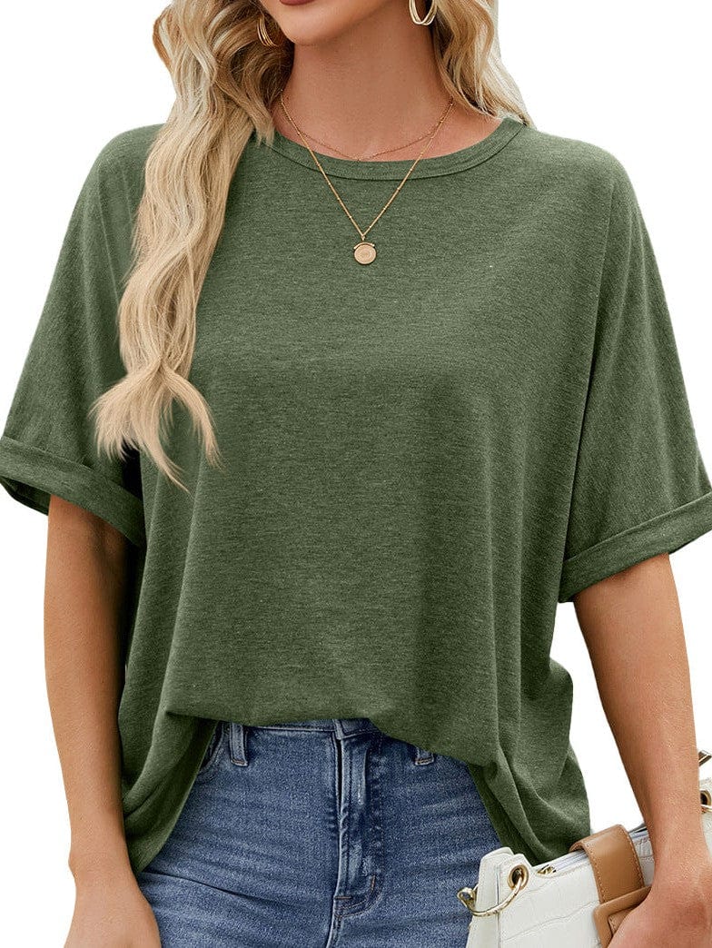 Round neck solid color short sleeve loose casual large size T-shirt
