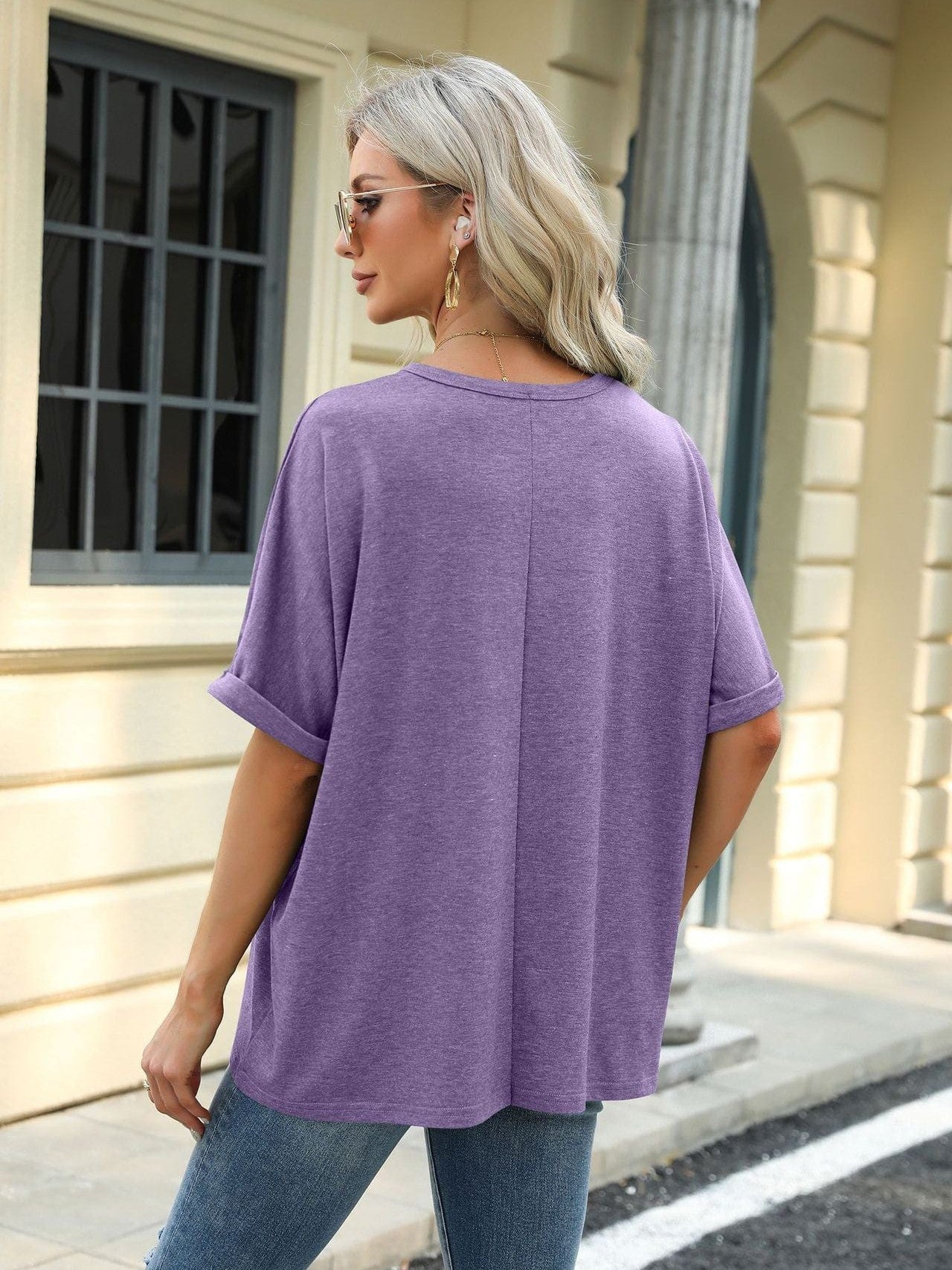 Round neck solid color short sleeve loose casual large size T-shirt