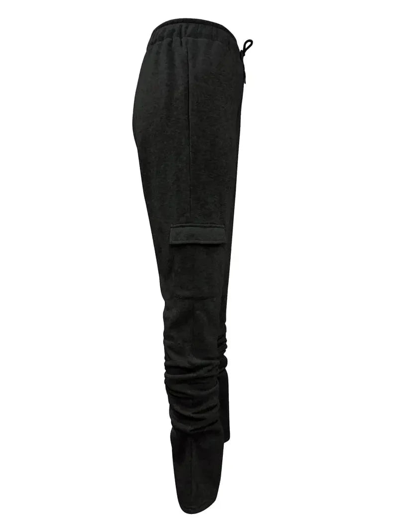 Ruched Solid Pants, Long-Length Casual Drawstring Bottoms, Women's Apparel