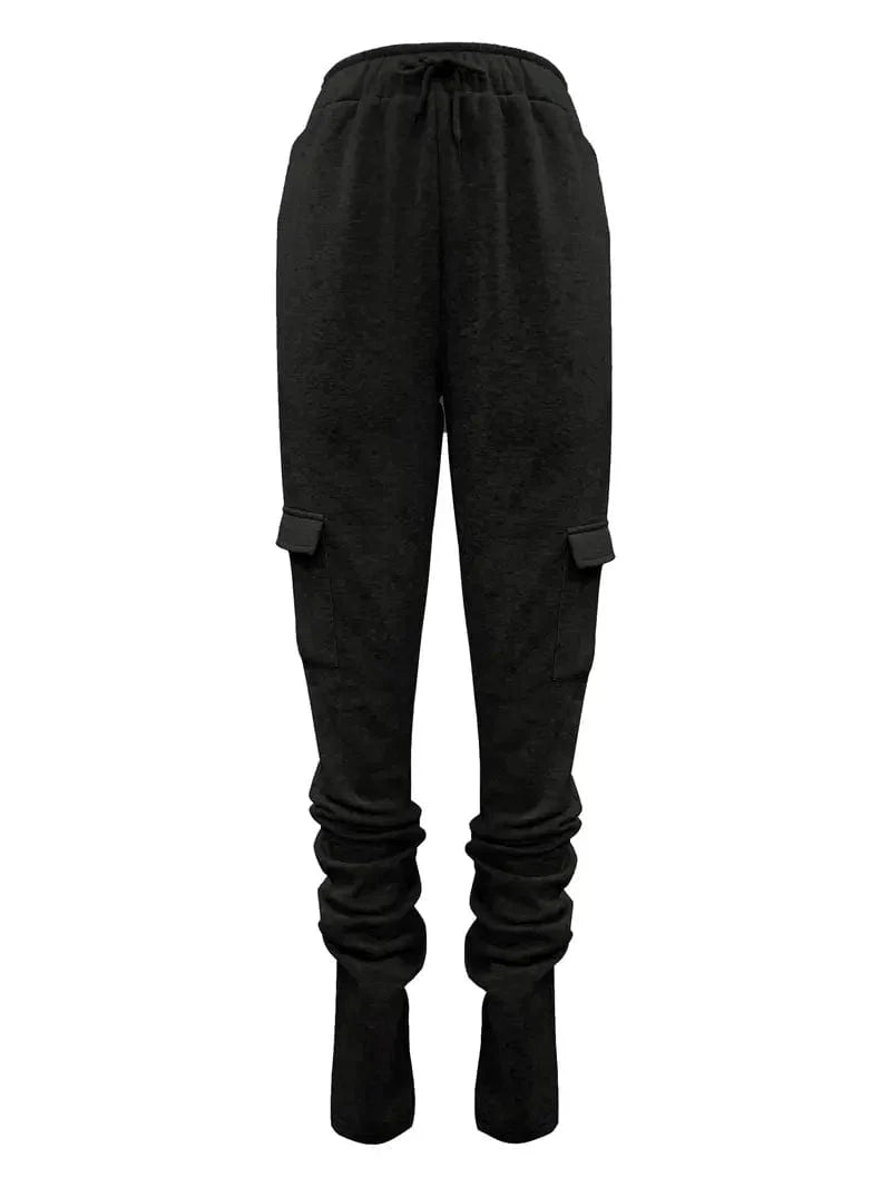 Ruched Solid Pants, Long-Length Casual Drawstring Bottoms, Women's Apparel