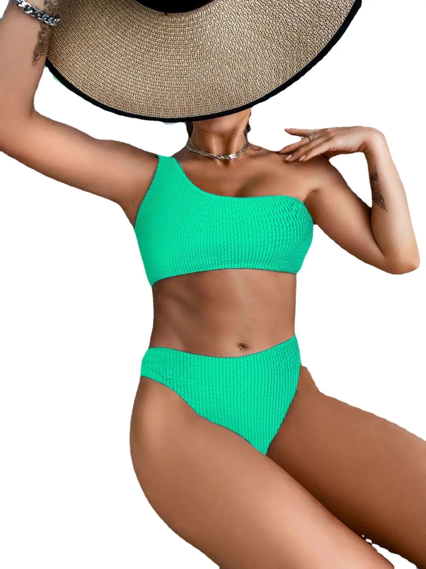Sexy Ribbed Bikini Women's Swimsuits One Shoulder Swimwear Women Biquini Solid Brazilian Bikinis Set Bathing Suits Drop