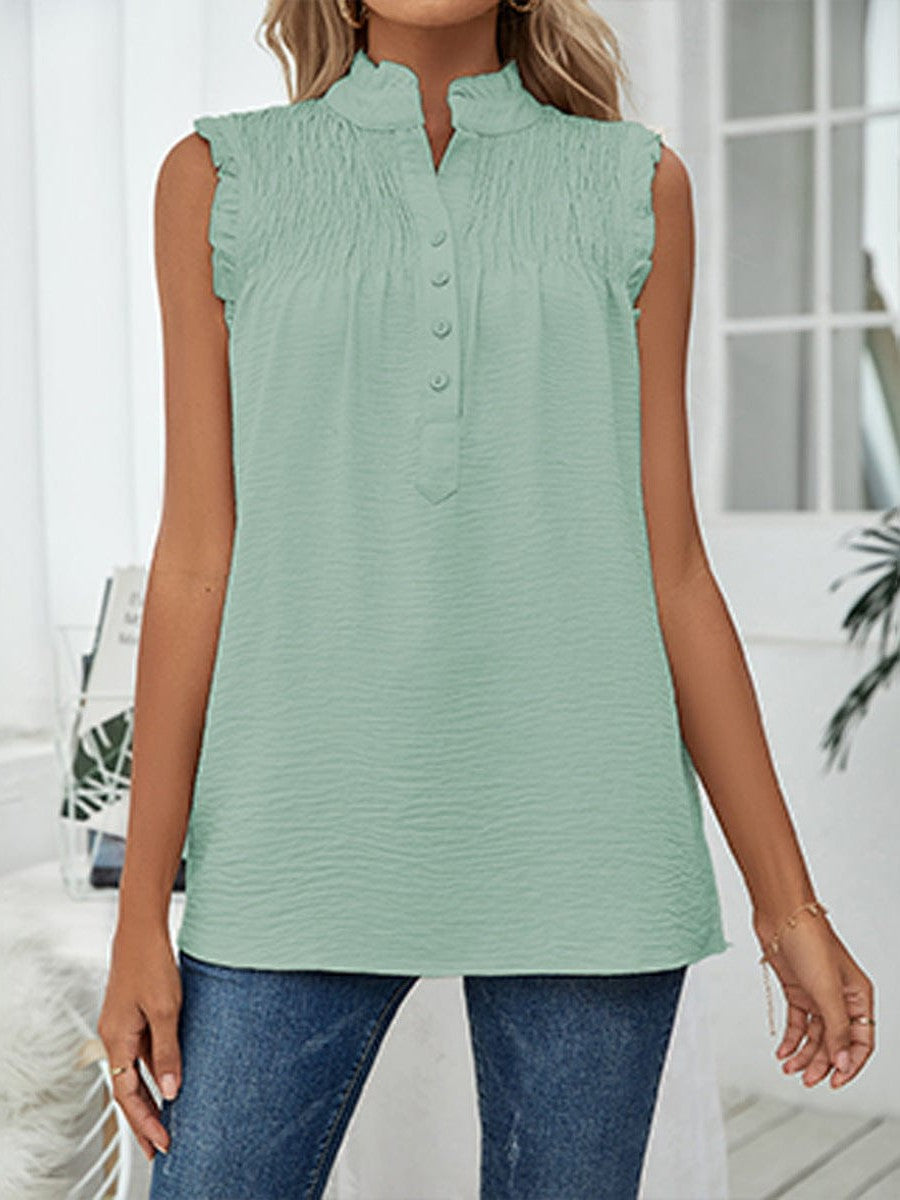 Sleeveless High Neck Ruffle Sleeve Loose Casual Top