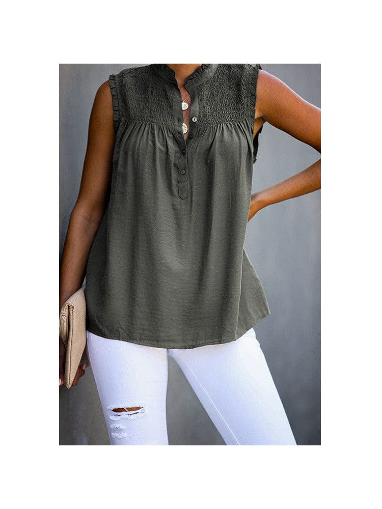Sleeveless High Neck Ruffle Sleeve Loose Casual Top