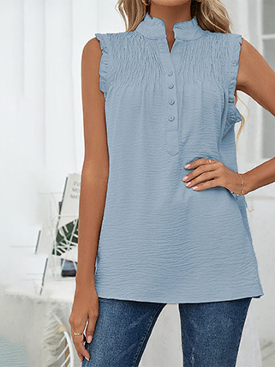 Sleeveless High Neck Ruffle Sleeve Loose Casual Top