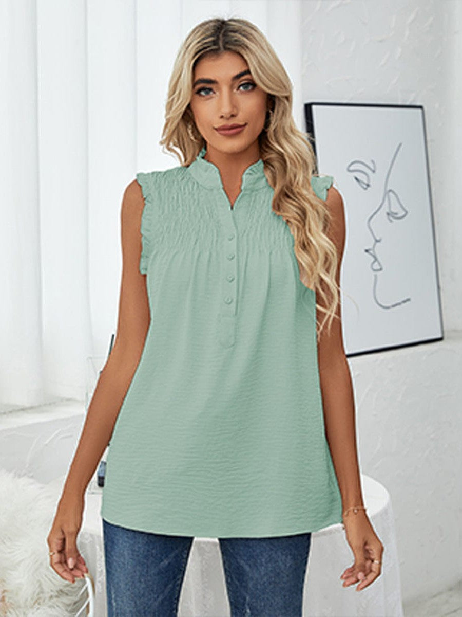 Sleeveless High Neck Ruffle Sleeve Loose Casual Top