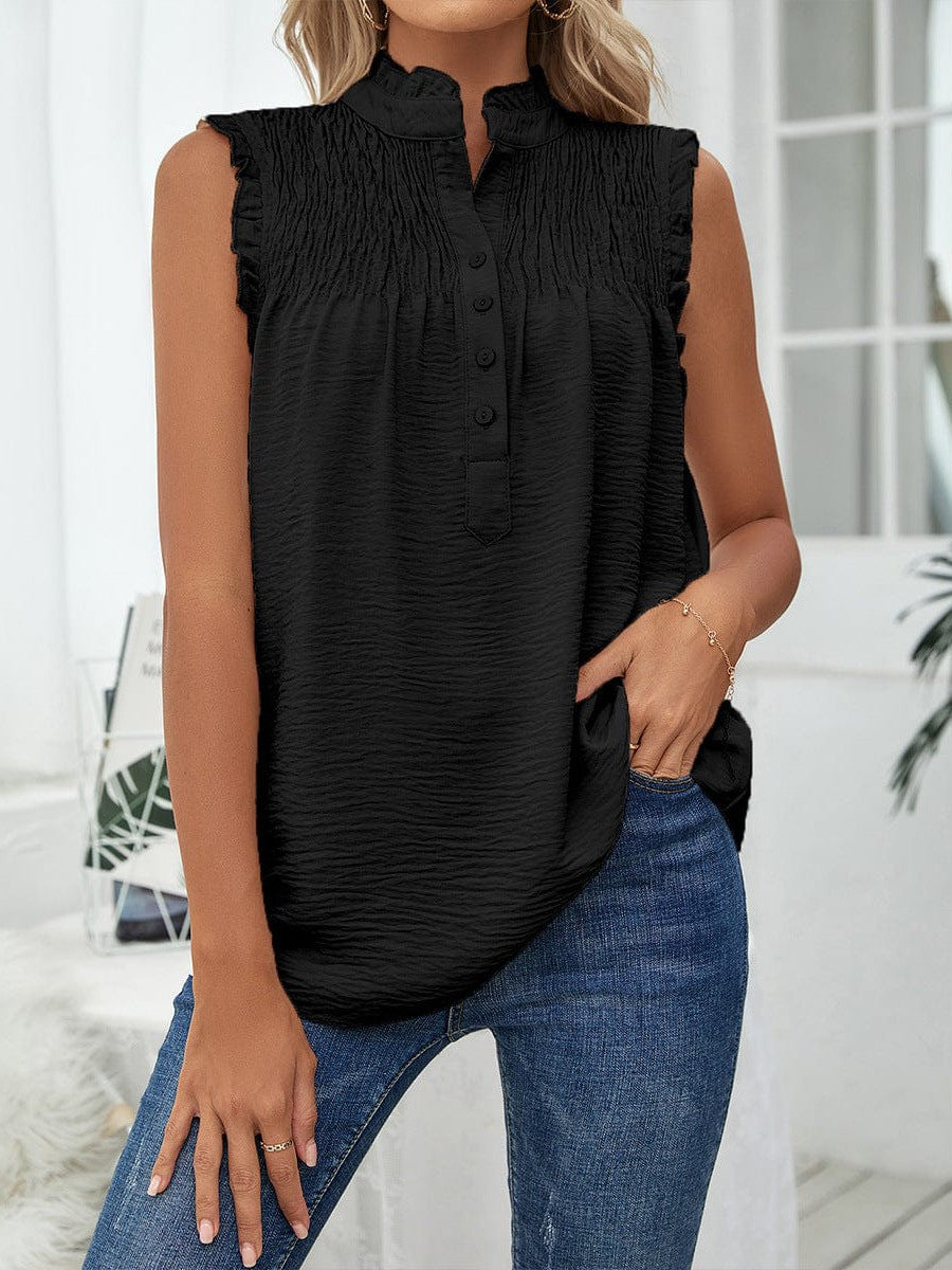 Sleeveless High Neck Ruffle Sleeve Loose Casual Top