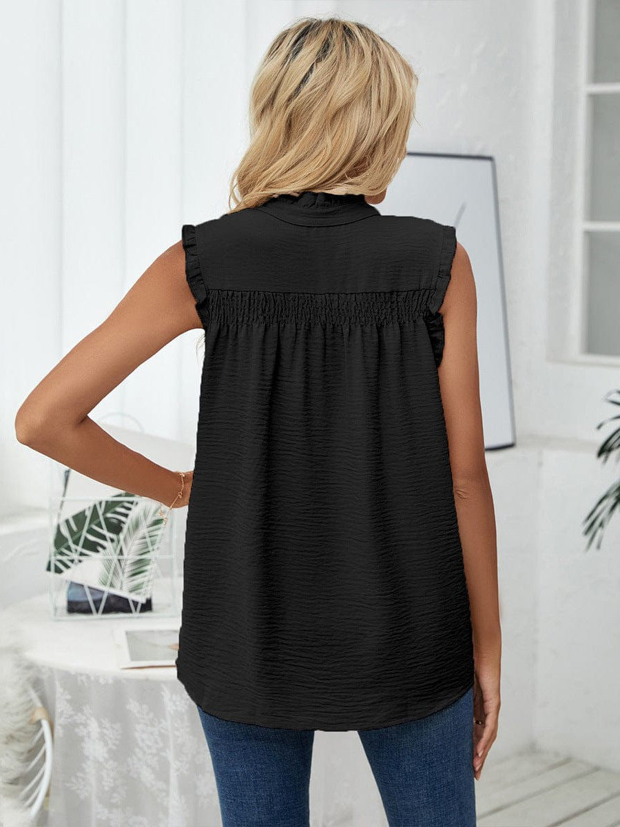 Sleeveless High Neck Ruffle Sleeve Loose Casual Top