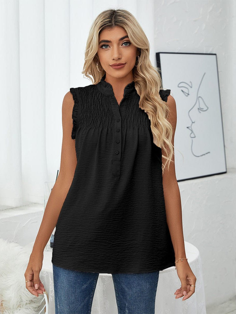 Sleeveless High Neck Ruffle Sleeve Loose Casual Top