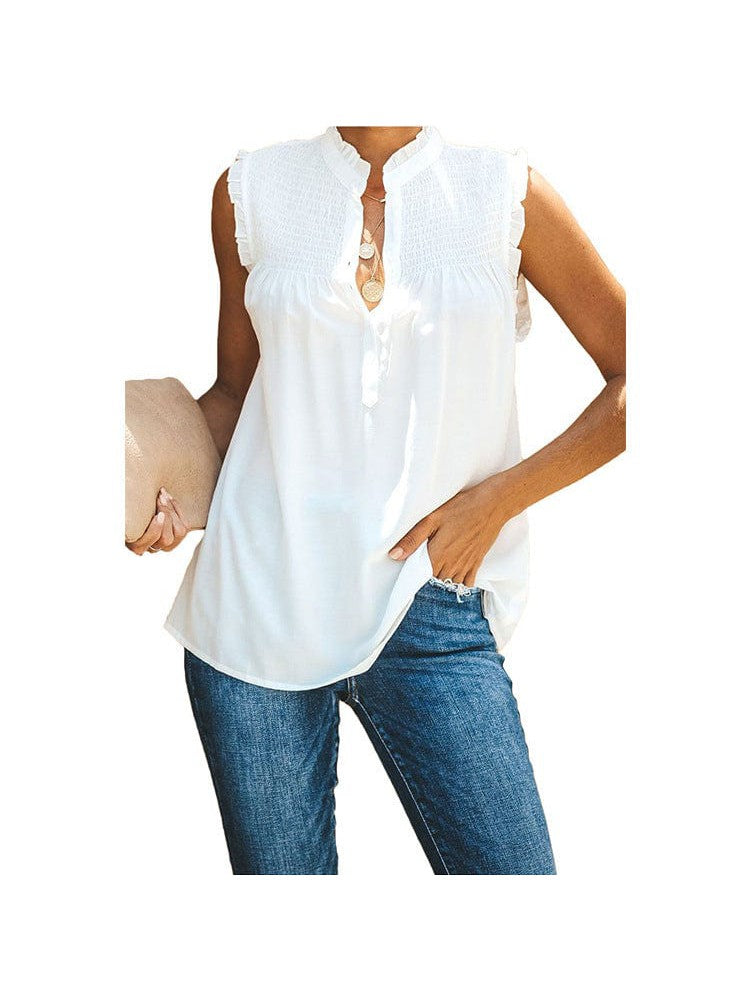Sleeveless High Neck Ruffle Sleeve Loose Casual Top