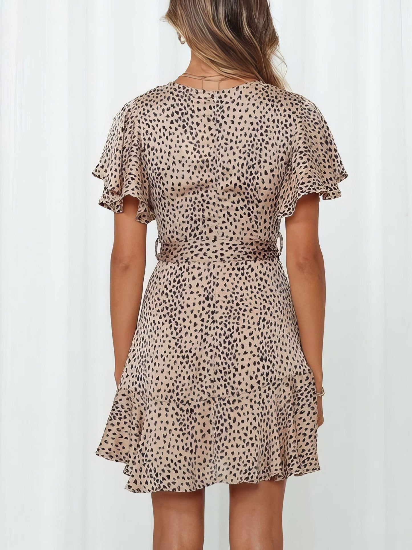 Wrap Belted Ruffle Trim Mini Dress