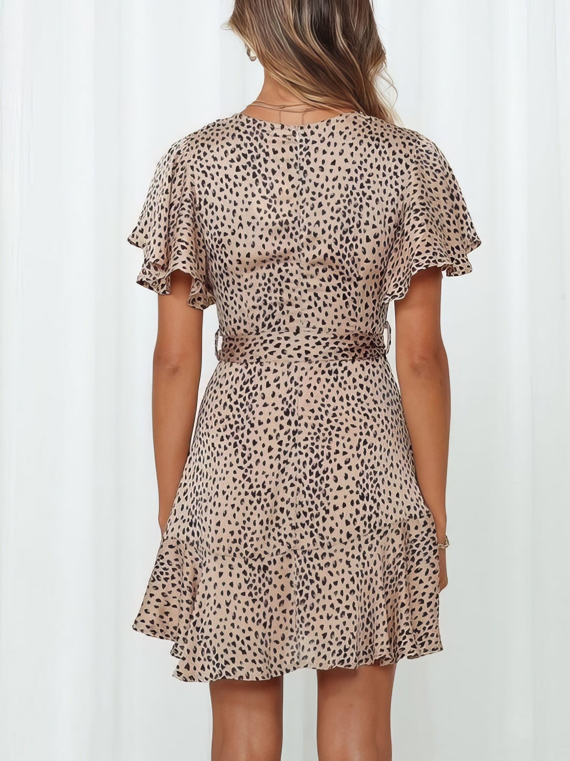 Wrap Belted Ruffle Trim Mini Dress