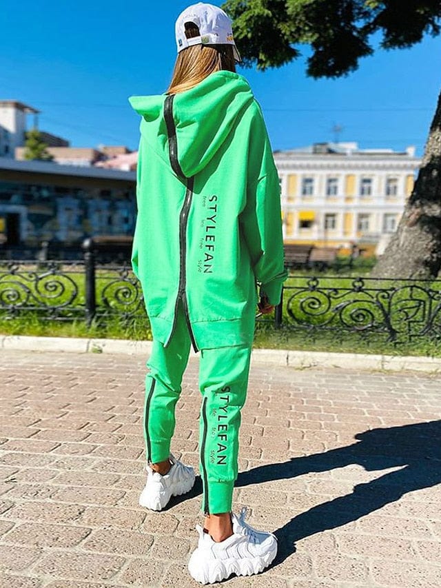 Zipper Detail Letter Design Women's Sweatshirt and Track Pants Set
