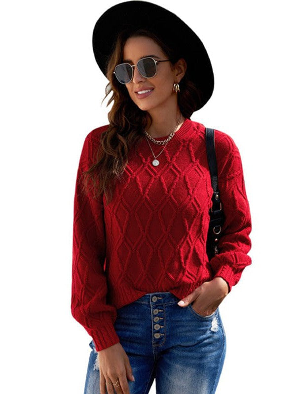 Women's Casual Round Neck Sweater - Long Sleeve Knit Top