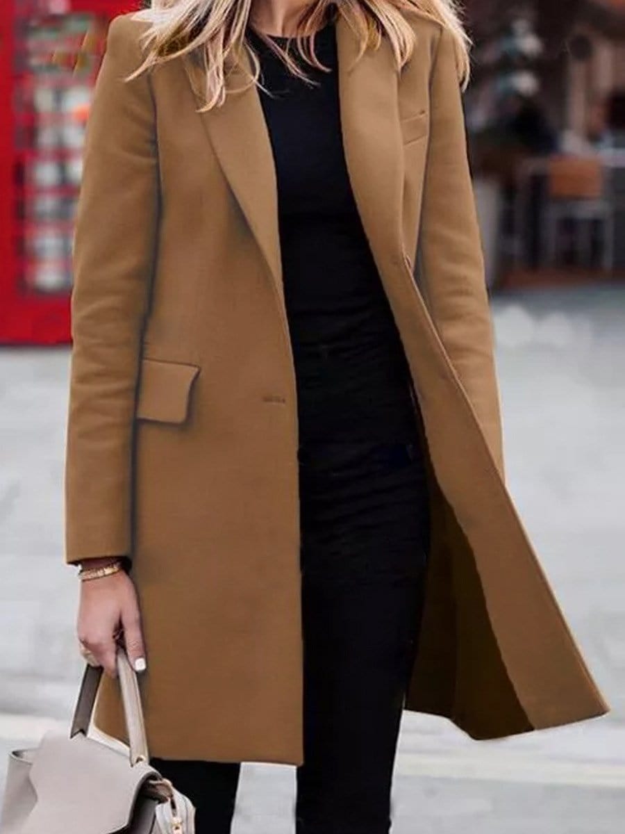 Women's Coats Lapel Solid Long Sleeve Mid-Length Woolen Coat