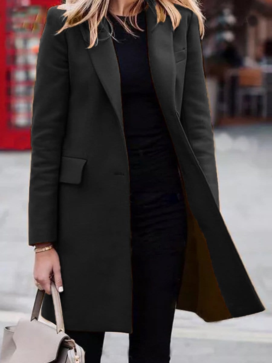 Women's Coats Lapel Solid Long Sleeve Mid-Length Woolen Coat