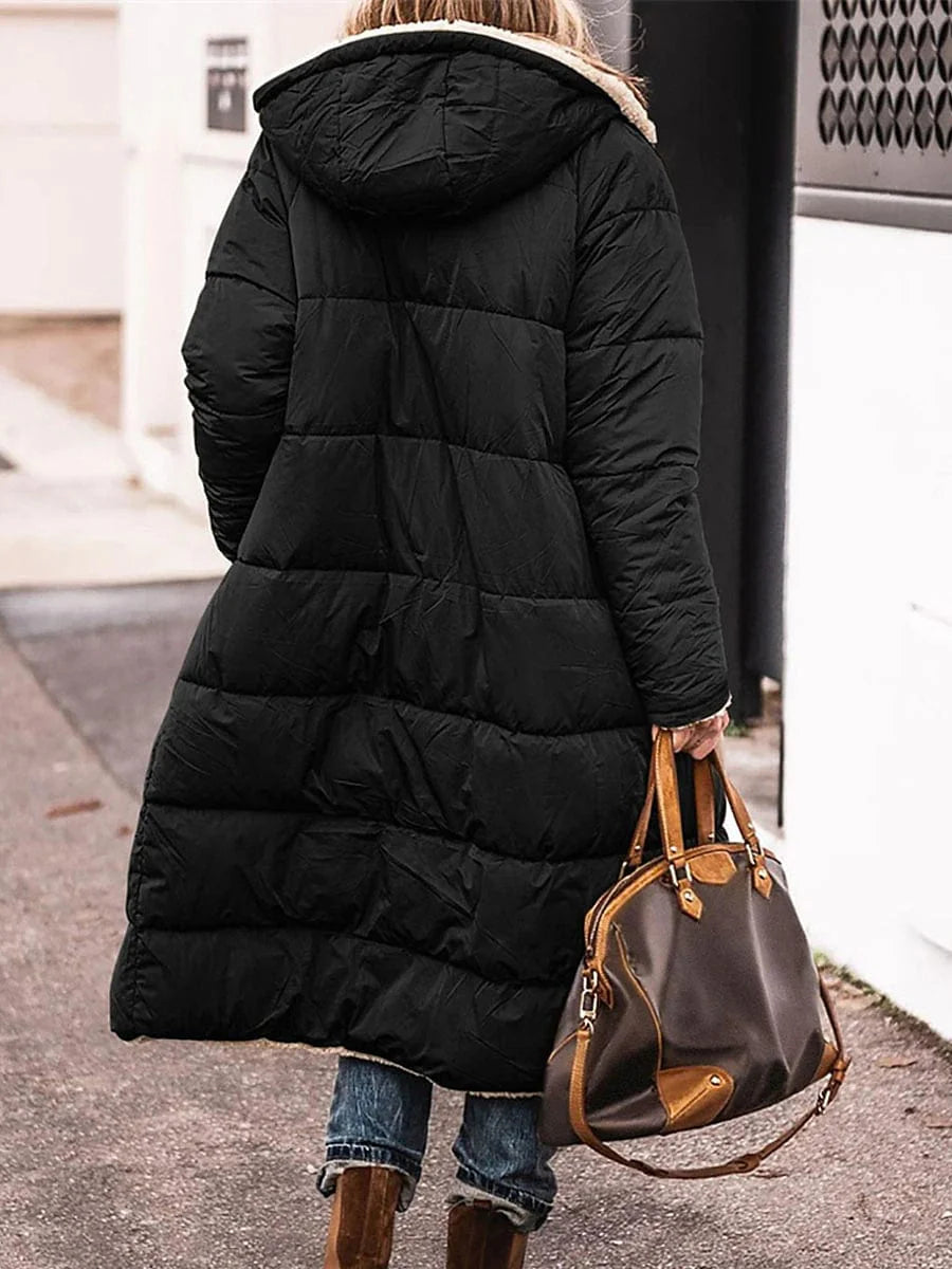 Women's Reversible Thermal Puffer Jacket with Hood for Winter