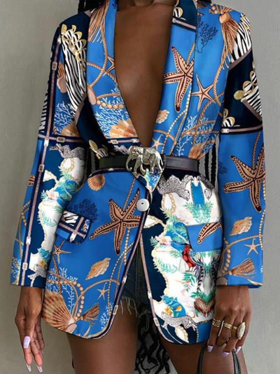 Women's Blazers Fashion Long Sleeve Lapel Printed Blazer