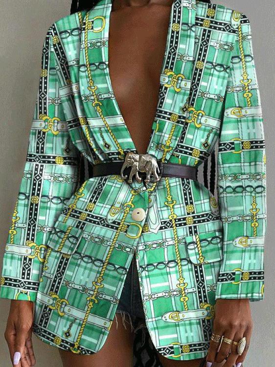 Women's Blazers Fashion Long Sleeve Lapel Printed Blazer