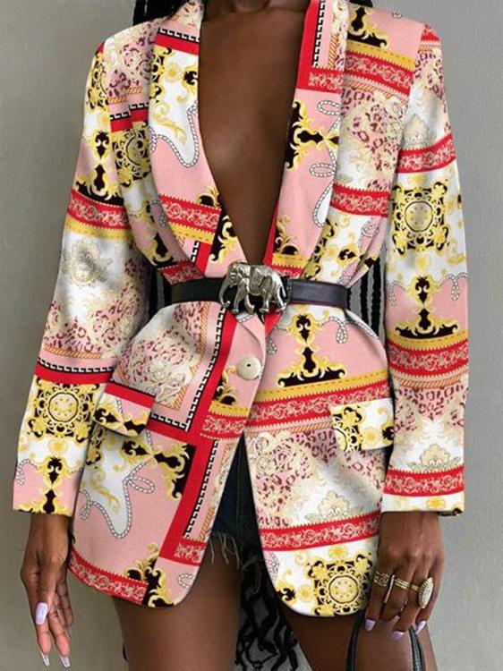Women's Blazers Fashion Long Sleeve Lapel Printed Blazer