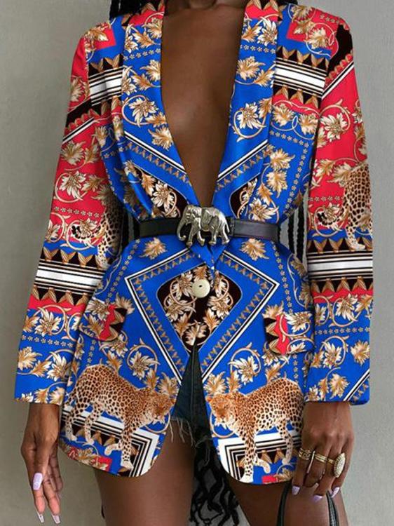 Women's Blazers Fashion Long Sleeve Lapel Printed Blazer