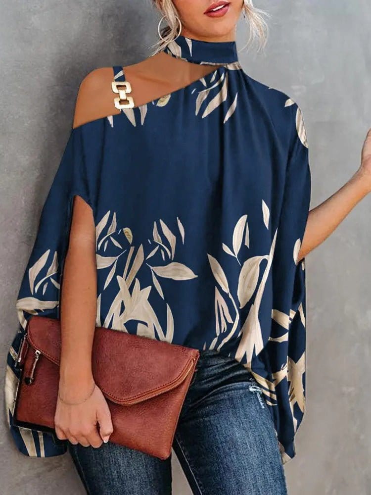 Women's Blouses Halter Neck Off Shoulder Doll Sleeve Print Blouse