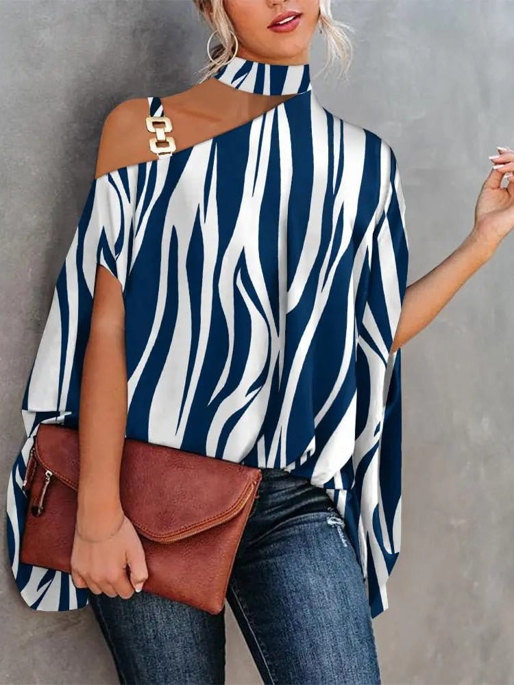 Women's Blouses Halter Neck Off Shoulder Doll Sleeve Print Blouse