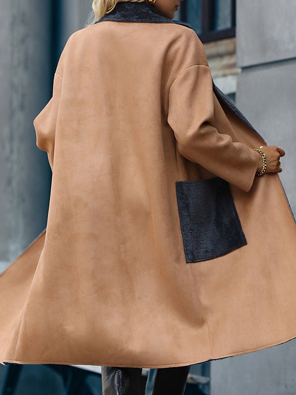 Faux Fur Coat with Notched Lapel and Pockets