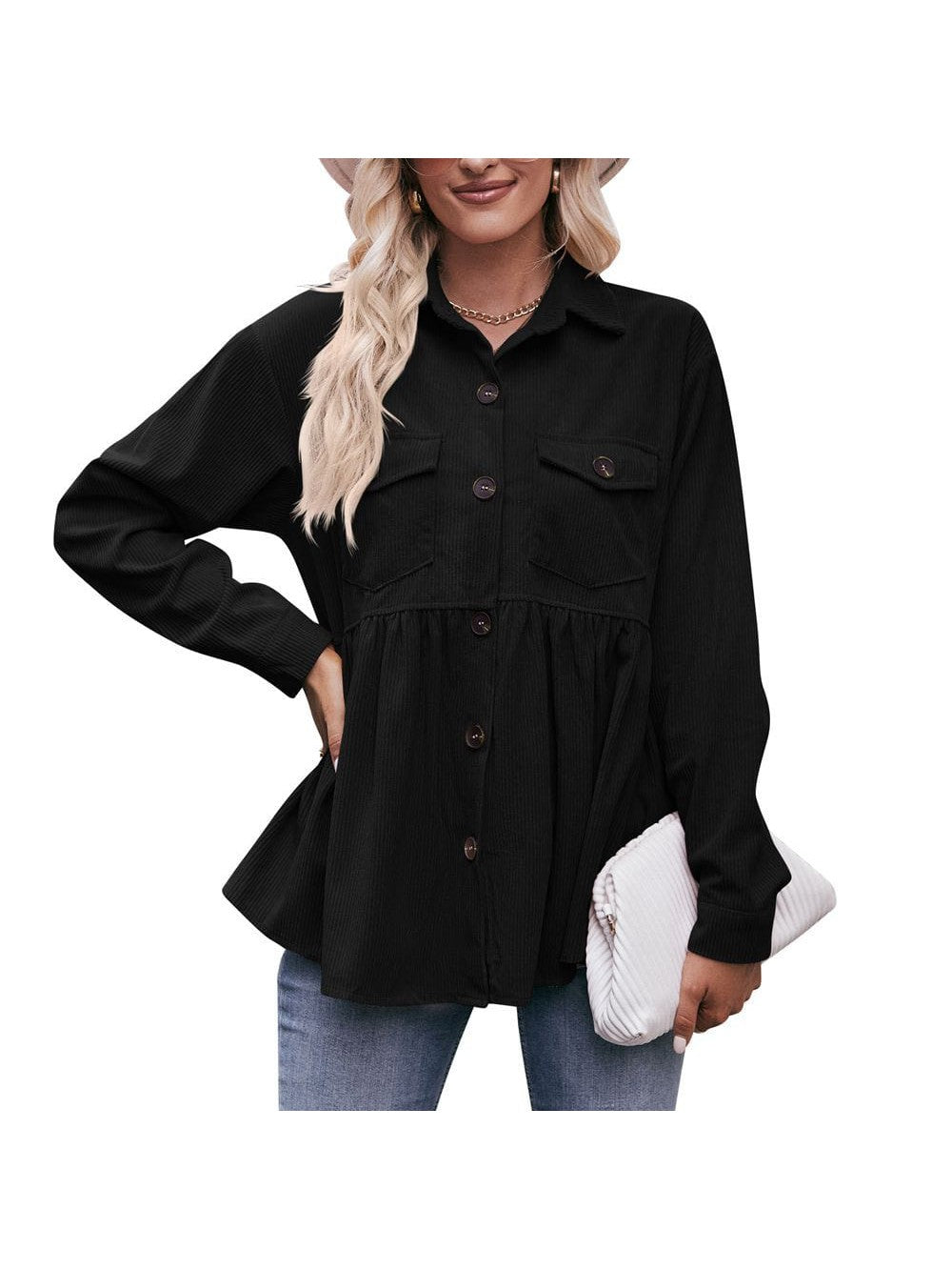 Womenswear casual babydoll corduroy shirt