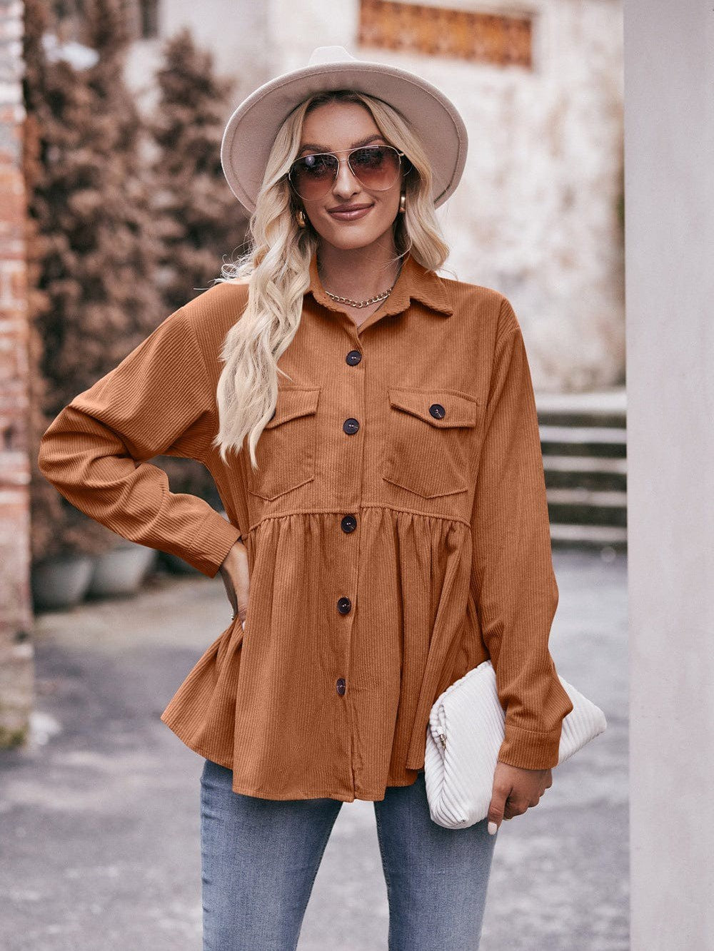 Womenswear casual babydoll corduroy shirt