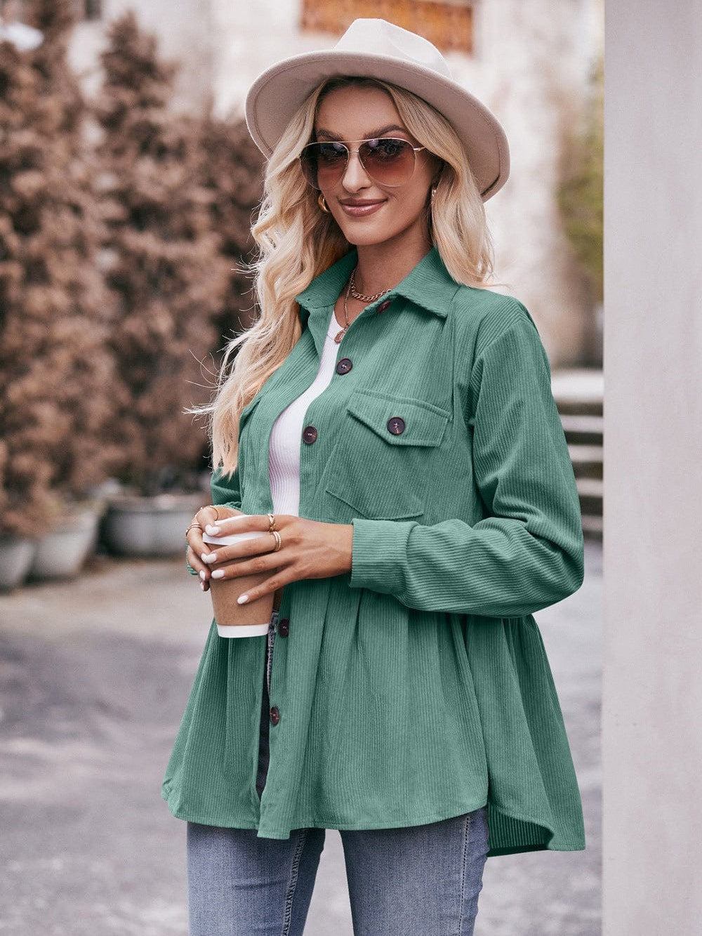 Womenswear casual babydoll corduroy shirt