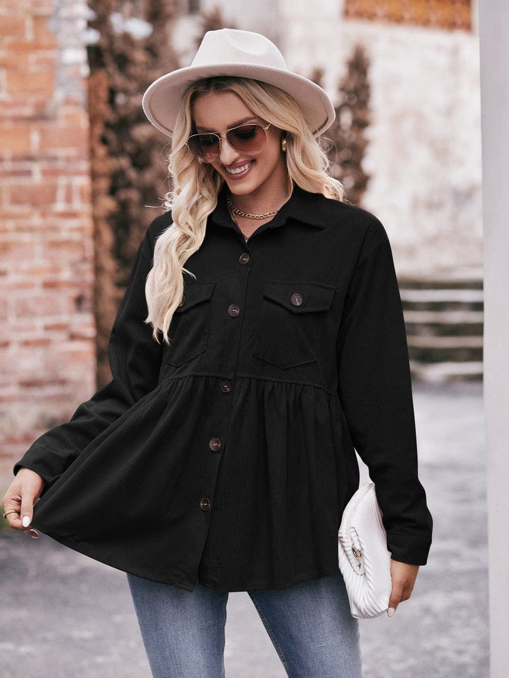 Womenswear casual babydoll corduroy shirt