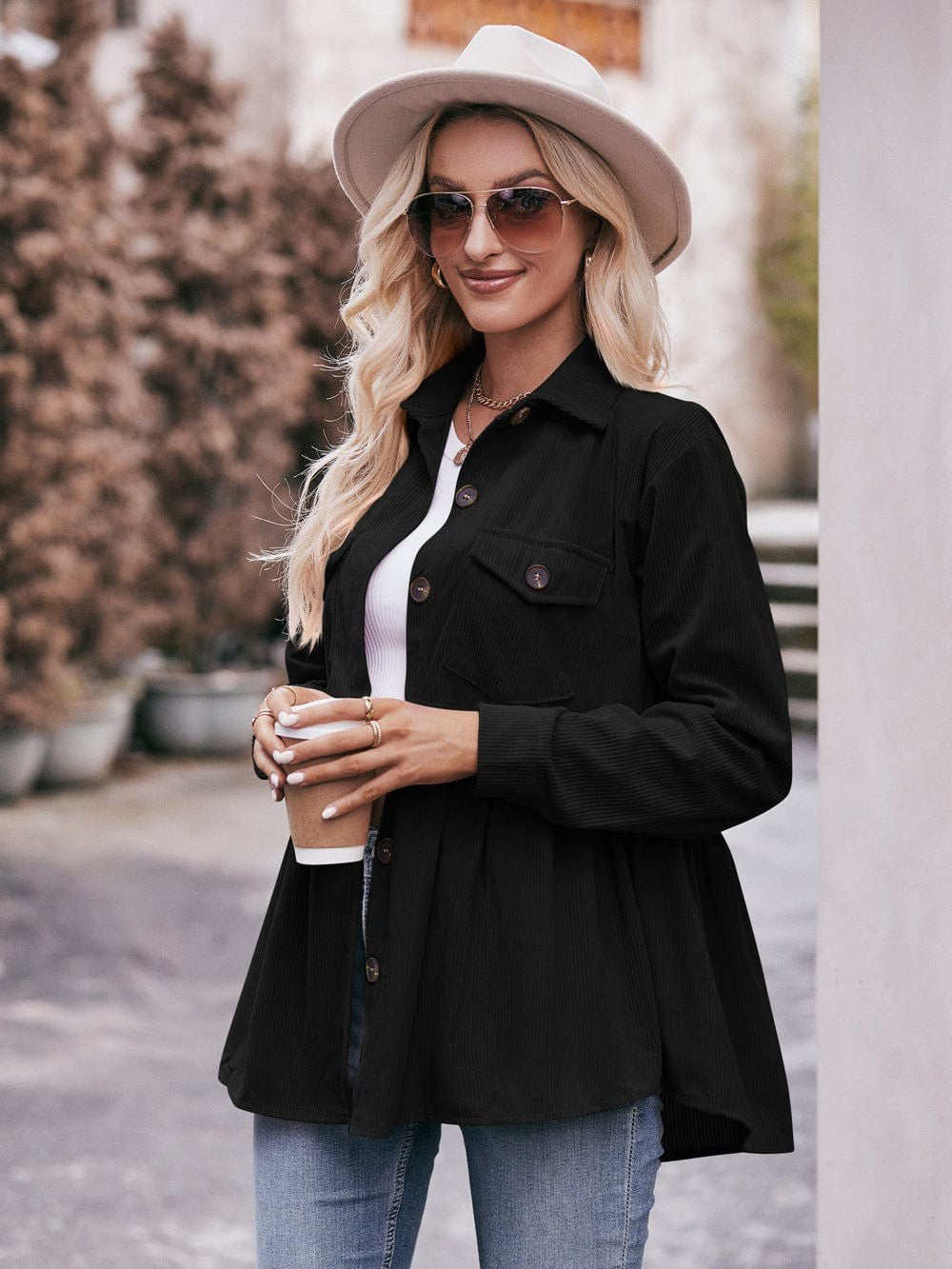 Womenswear casual babydoll corduroy shirt